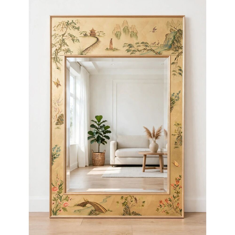 Authentic Vintage 1987 La Barge Chinoiserie Églomisé Mirror - Gold Leaf Beveled